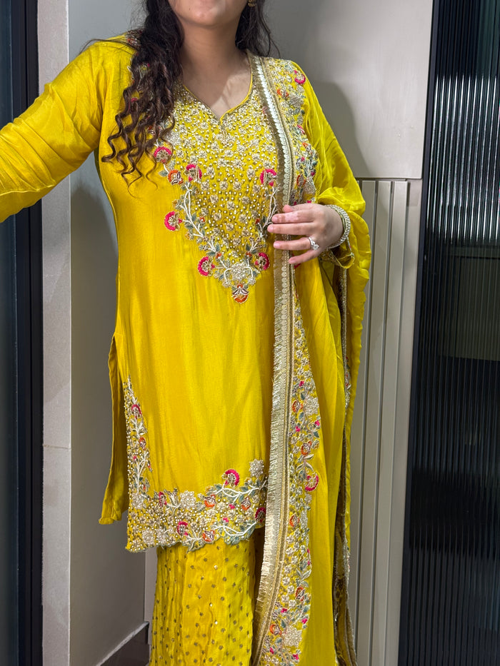 Embellished Suit with Sequin & Pearl Detailing – Handworked Neckline