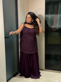 Handcrafted Cutdana Suit in Black & Wine – Elegant Festive Wear
