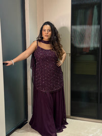 Handcrafted Cutdana Suit in Black & Wine – Elegant Festive Wear