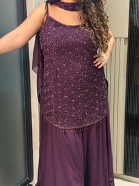 Handcrafted Cutdana Suit in Black & Wine – Elegant Festive Wear