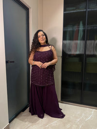 Handcrafted Cutdana Suit in Black & Wine – Elegant Festive Wear