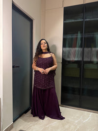 Handcrafted Cutdana Suit in Black & Wine – Elegant Festive Wear