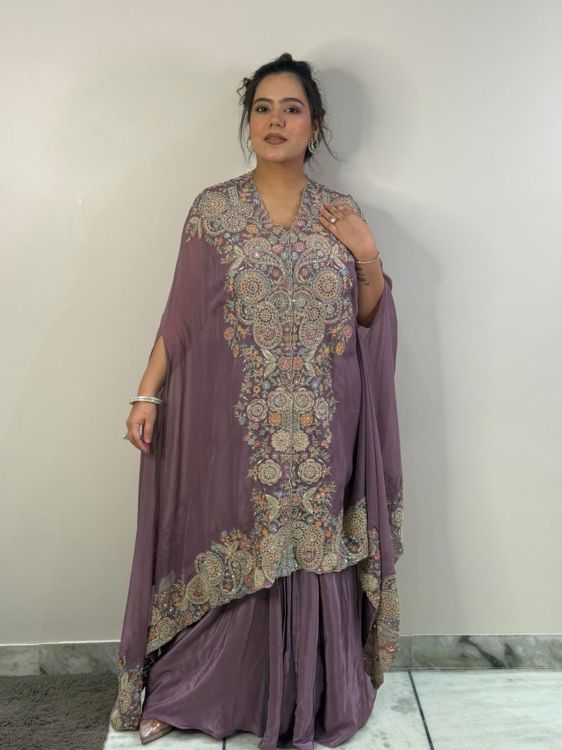 Indo-Western 3-Piece Set with Mirror & Neem Zari Work