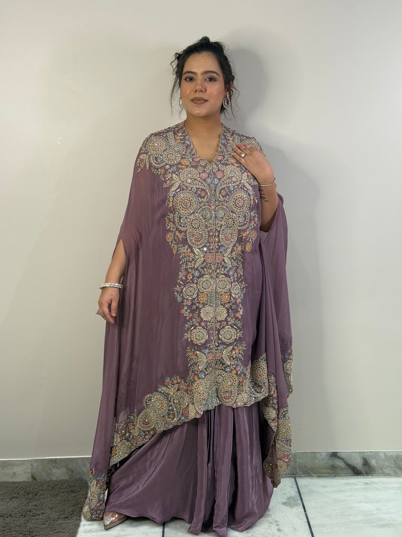 Indo-Western 3-Piece Set with Mirror & Neem Zari Work