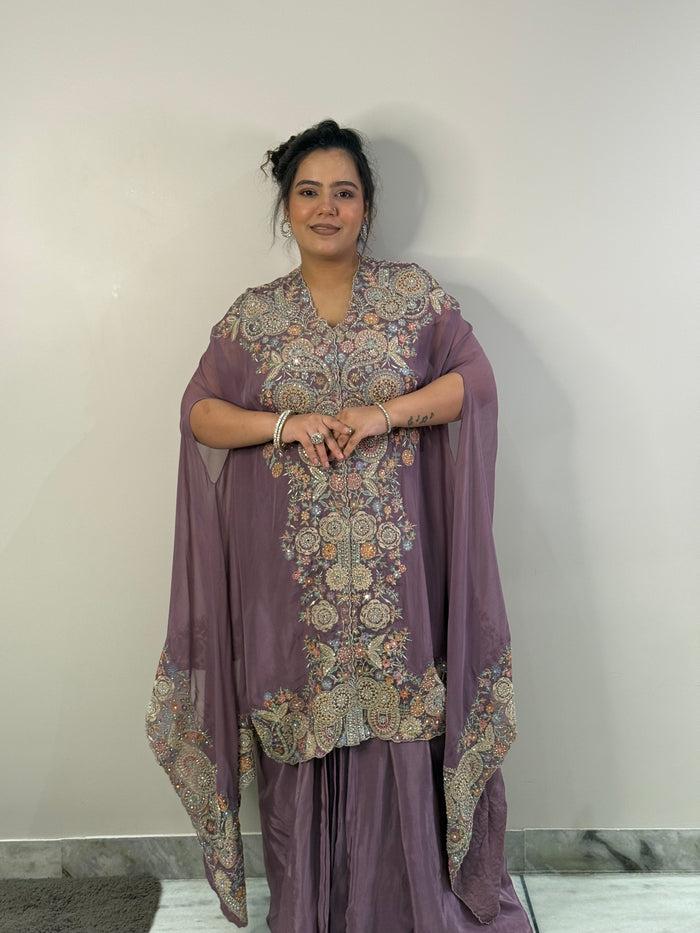 Indo-Western 3-Piece Set with Mirror & Neem Zari Work