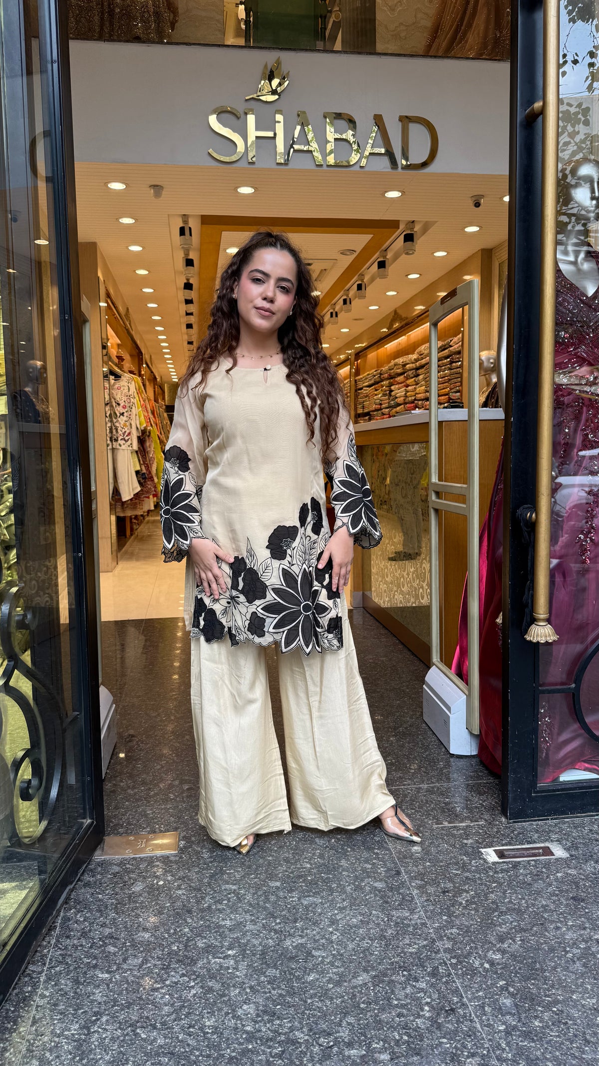 Women's Thread Embroidered Co-Ord Set with Black Patchwork & Cutwork Design | Premium Cotton Co-Ord