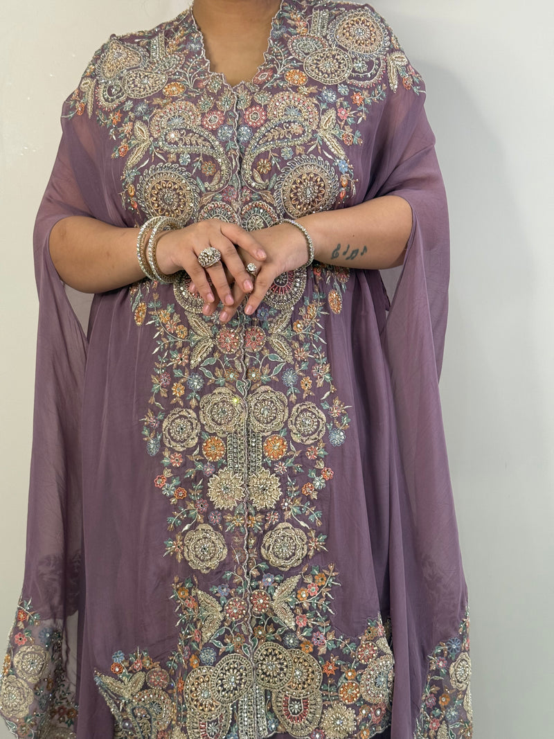 Indo-Western 3-Piece Set with Mirror & Neem Zari Work