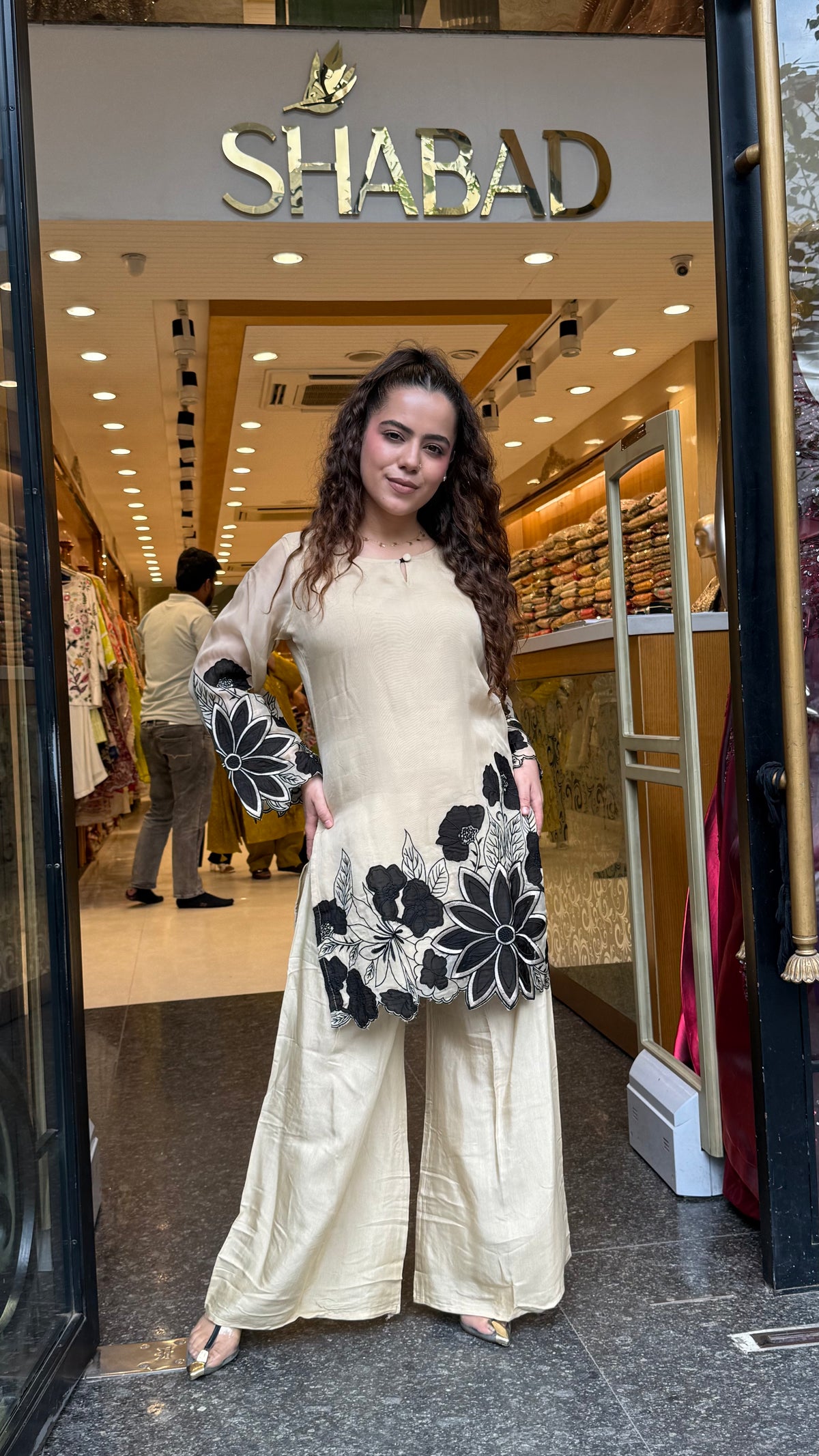 Women's Thread Embroidered Co-Ord Set with Black Patchwork & Cutwork Design | Premium Cotton Co-Ord