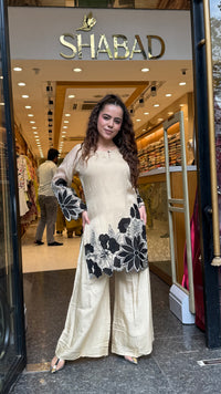 Women's Thread Embroidered Co-Ord Set with Black Patchwork & Cutwork Design | Premium Cotton Co-Ord