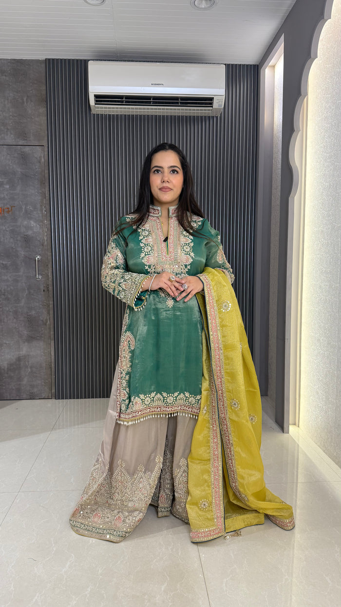 3D Beads Work Shimmer Silk Suit | Designer Partywear Suit