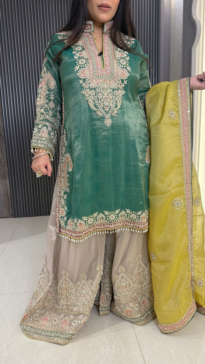 3D Beads Work Shimmer Silk Suit | Designer Partywear Suit