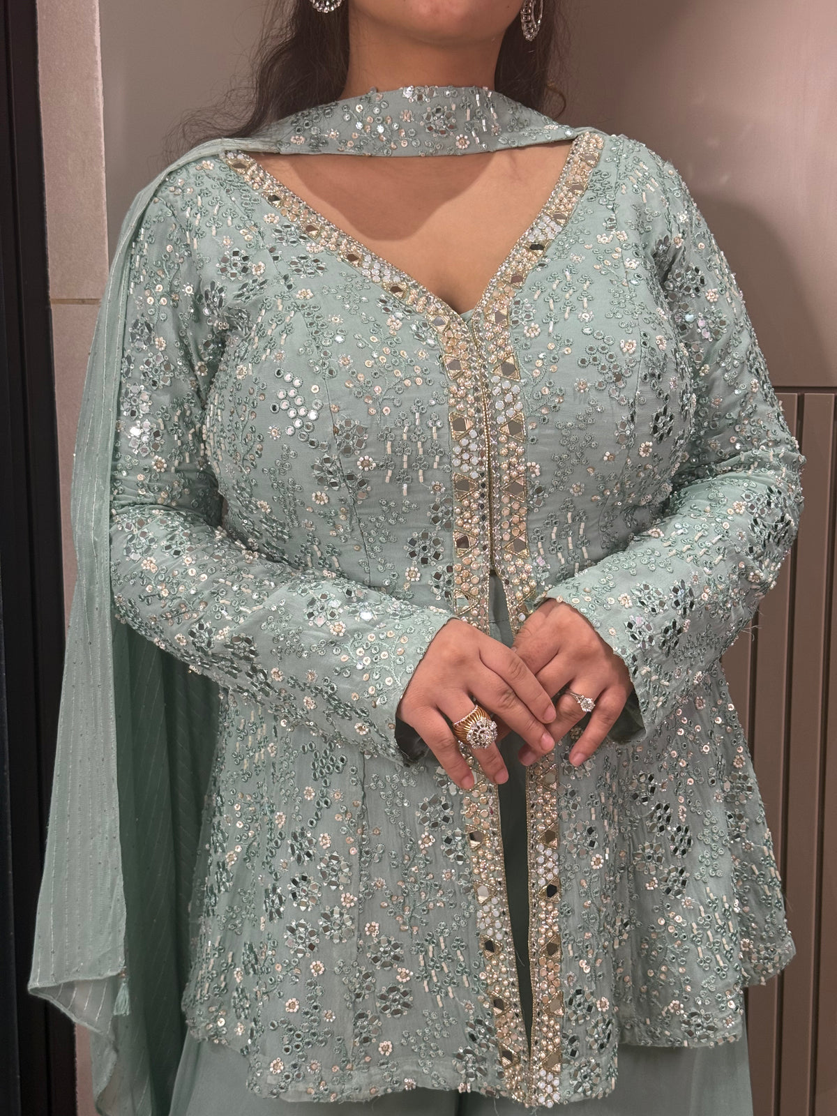 Thread Embroidery and Mirror Work detailing