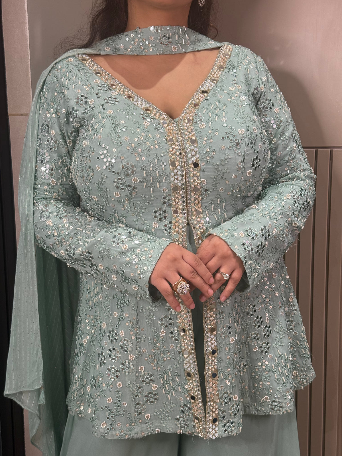 Thread Embroidery and Mirror Work detailing