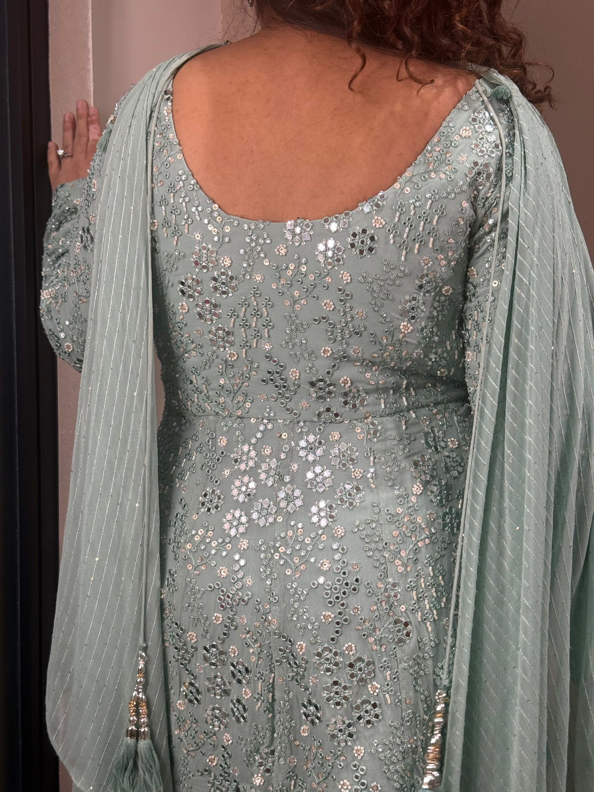 Thread Embroidery and Mirror Work detailing