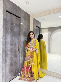 Digital Print Crepe Fabric Suit with Mirror Work