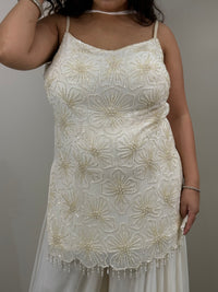 Lavender & White Crepe Suit with Cutdana Work