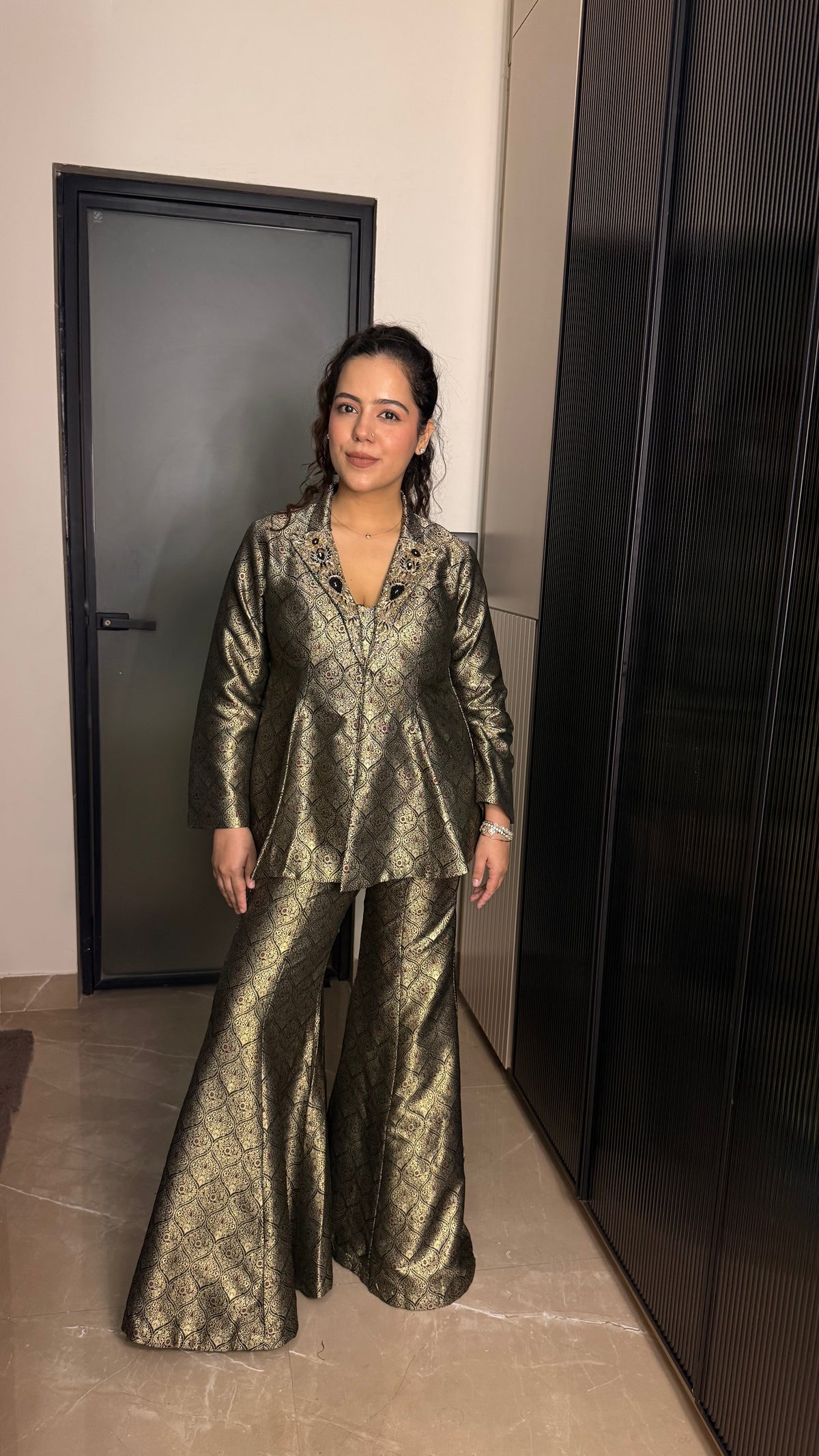 Brocade Indo-Western Set with Handworked Neckline