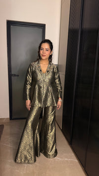 Brocade Indo-Western Set with Handworked Neckline