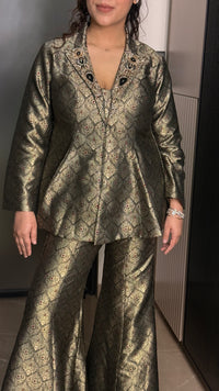 Brocade Indo-Western Set with Handworked Neckline