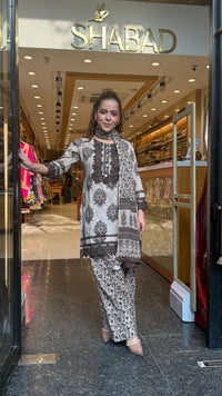 Women's Cotton Batik Print Suit with Lace Work