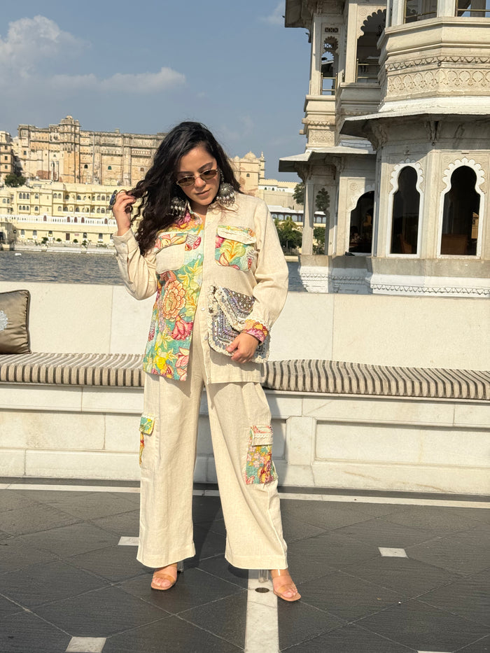Linen Embroidered Co-Ord Set – Elegant Thread Work
