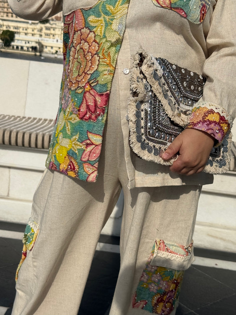 Linen Embroidered Co-Ord Set – Elegant Thread Work