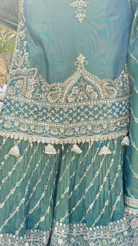 Shimmer Silk Suit with Dabka, Pearl & Mirror Work | Sequin Work Bottom