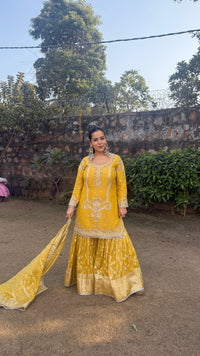 Shimmer Silk Suit with Dabka, Pearl & Mirror Work