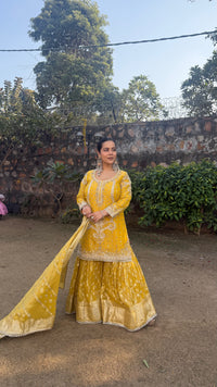 Shimmer Silk Suit with Dabka, Pearl & Mirror Work