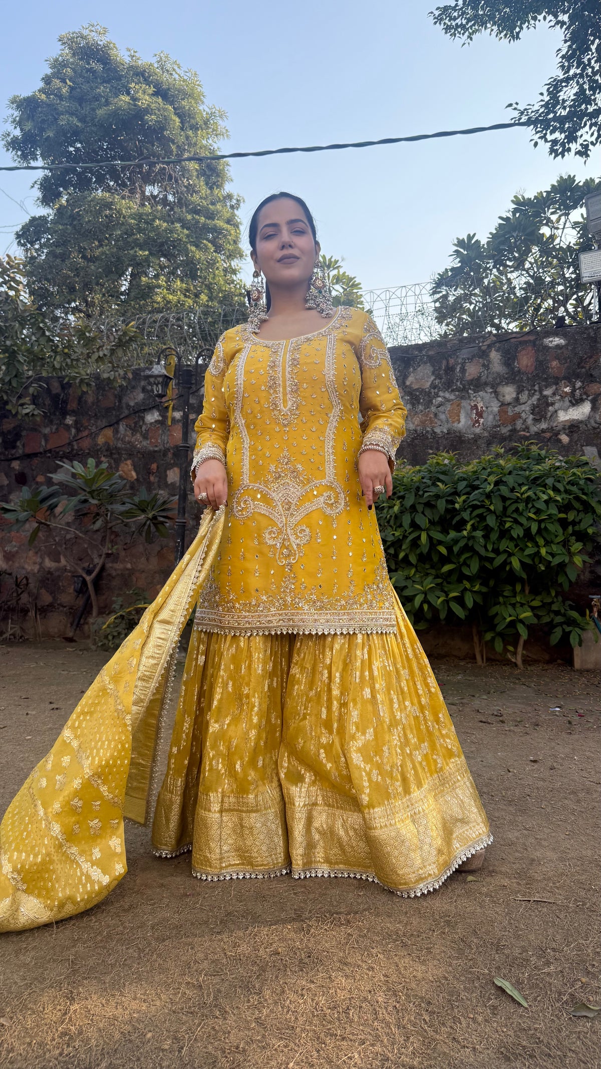 Shimmer Silk Suit with Dabka, Pearl & Mirror Work