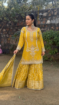 Shimmer Silk Suit with Dabka, Pearl & Mirror Work