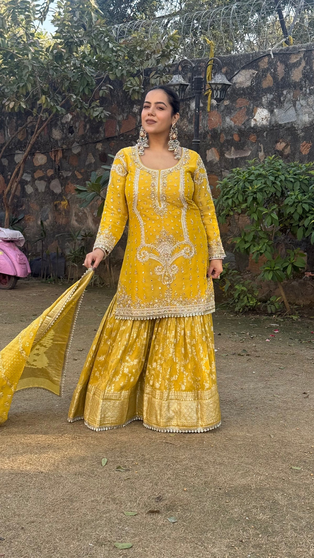 Shimmer Silk Suit with Dabka, Pearl & Mirror Work