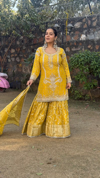 Shimmer Silk Suit with Dabka, Pearl & Mirror Work