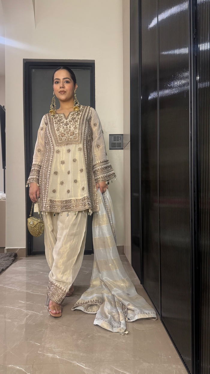 Copper Shimmer Silk Suit with Aari Handwork, Zari & Sequin Detailing