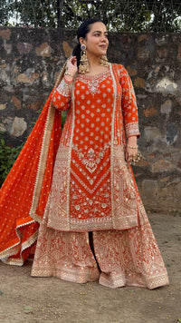 Elegant Georgette Suit Set with Dabka, Pearls & Zari Wor