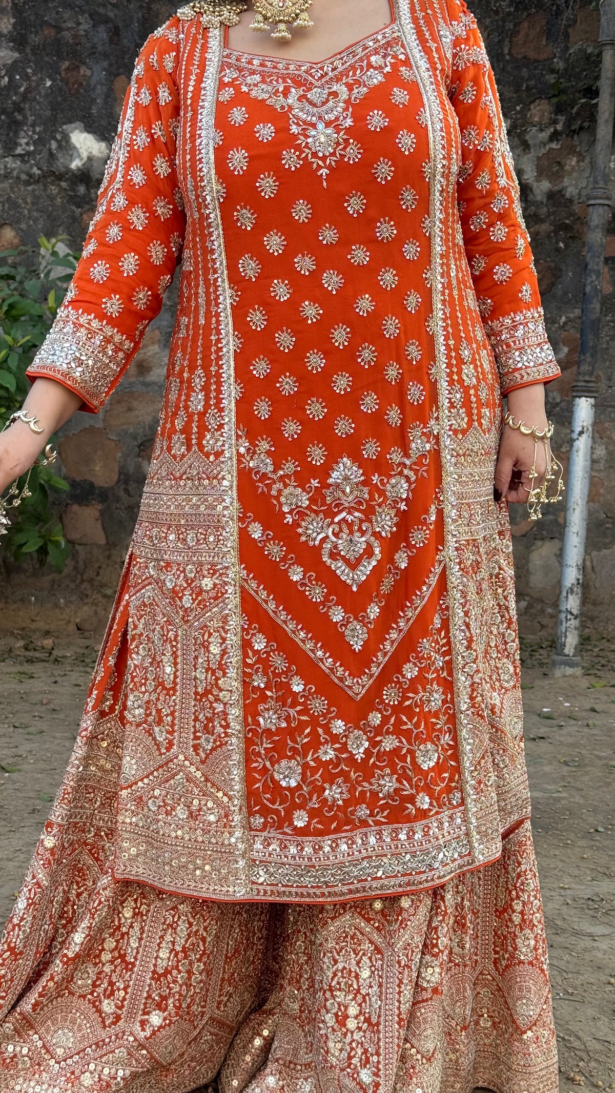 Elegant Georgette Suit Set with Dabka, Pearls & Zari Wor