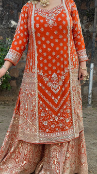 Elegant Georgette Suit Set with Dabka, Pearls & Zari Wor