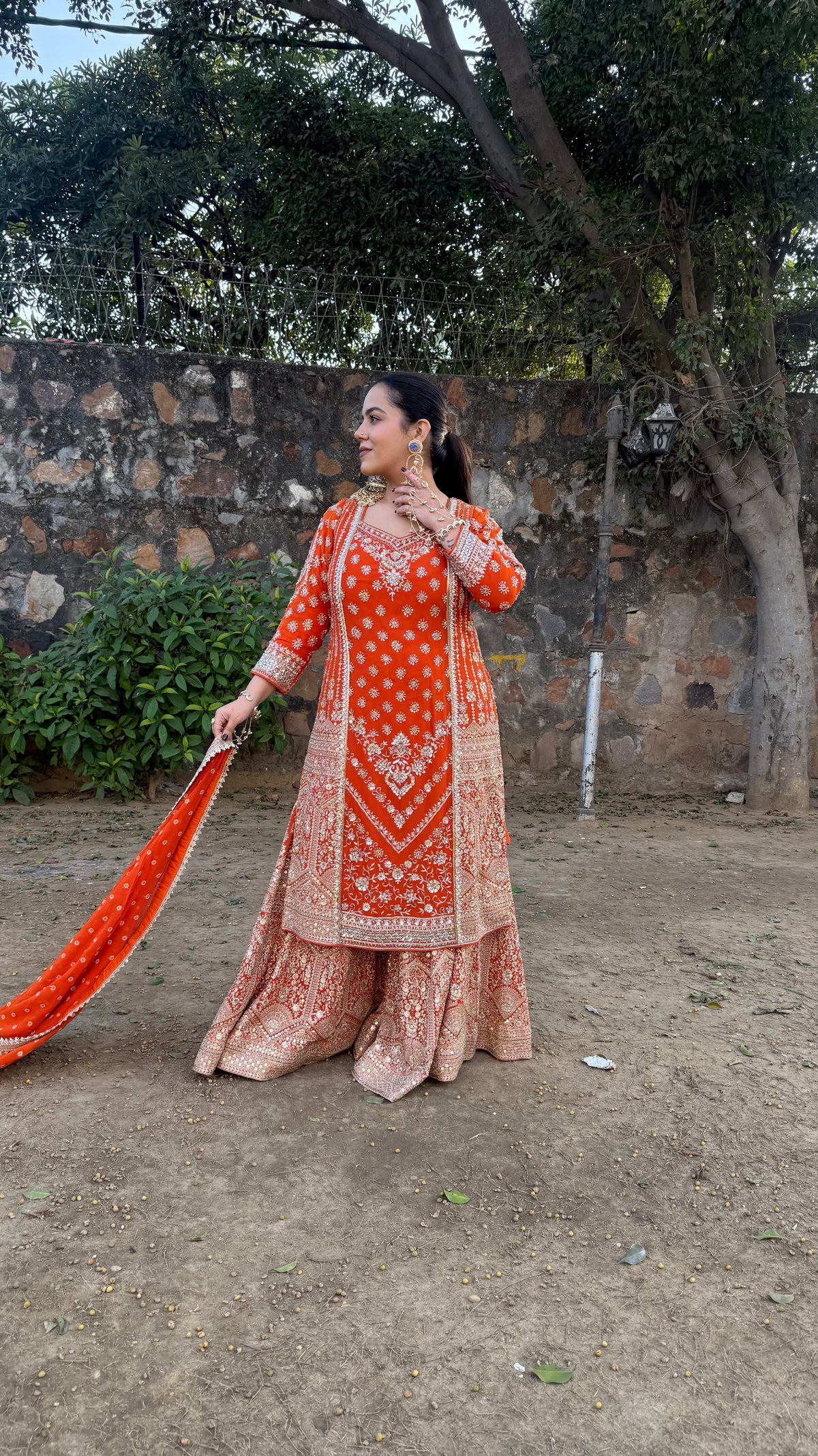 Elegant Georgette Suit Set with Dabka, Pearls & Zari Wor