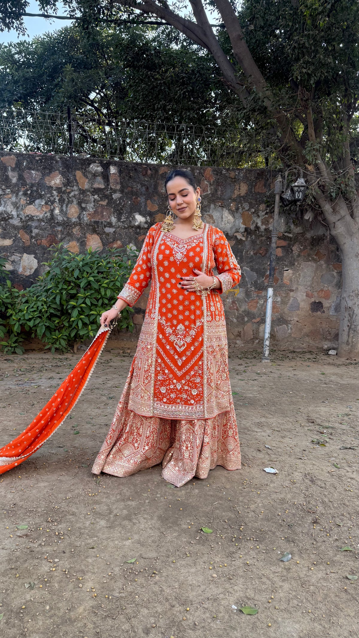 Elegant Georgette Suit Set with Dabka, Pearls & Zari Wor