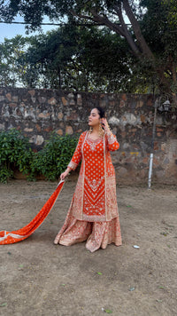 Elegant Georgette Suit Set with Dabka, Pearls & Zari Wor