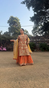 Shimmer Silk Suit with Zardosi, Pearl, Sequin & Dori Work | Festive Wear