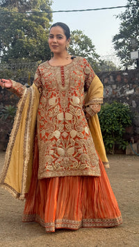 Shimmer Silk Suit with Zardosi, Pearl, Sequin & Dori Work | Festive Wear