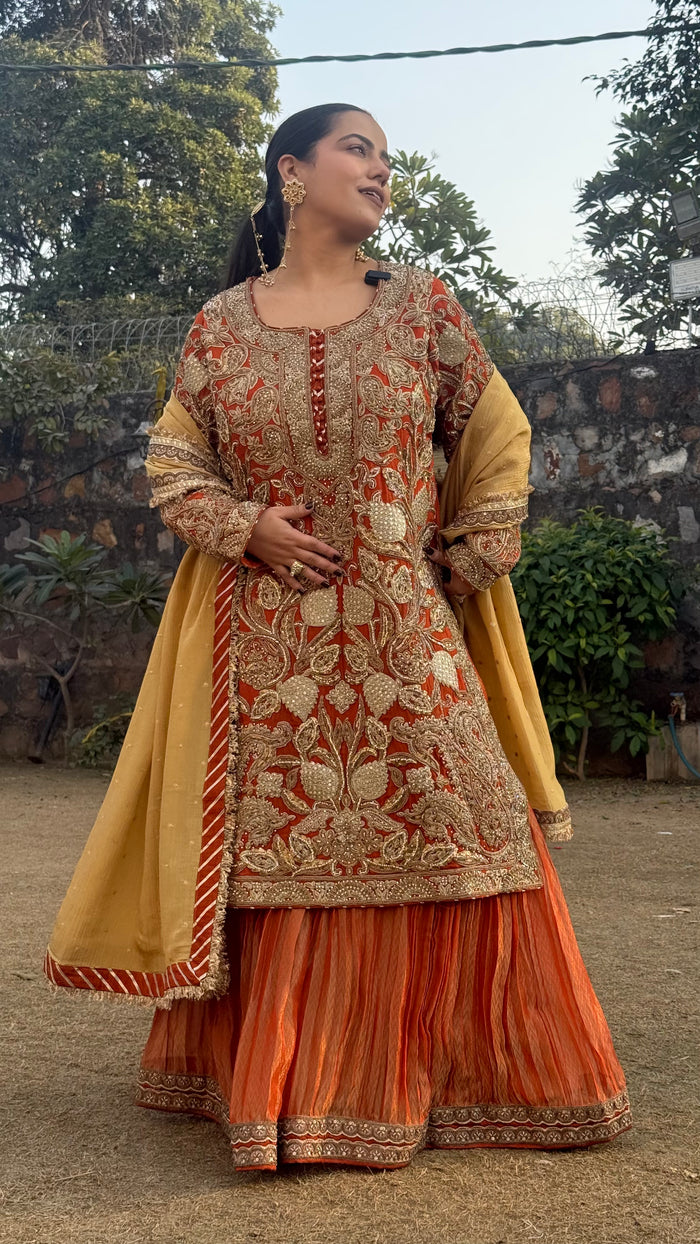 Shimmer Silk Suit with Zardosi, Pearl, Sequin & Dori Work | Festive Wear