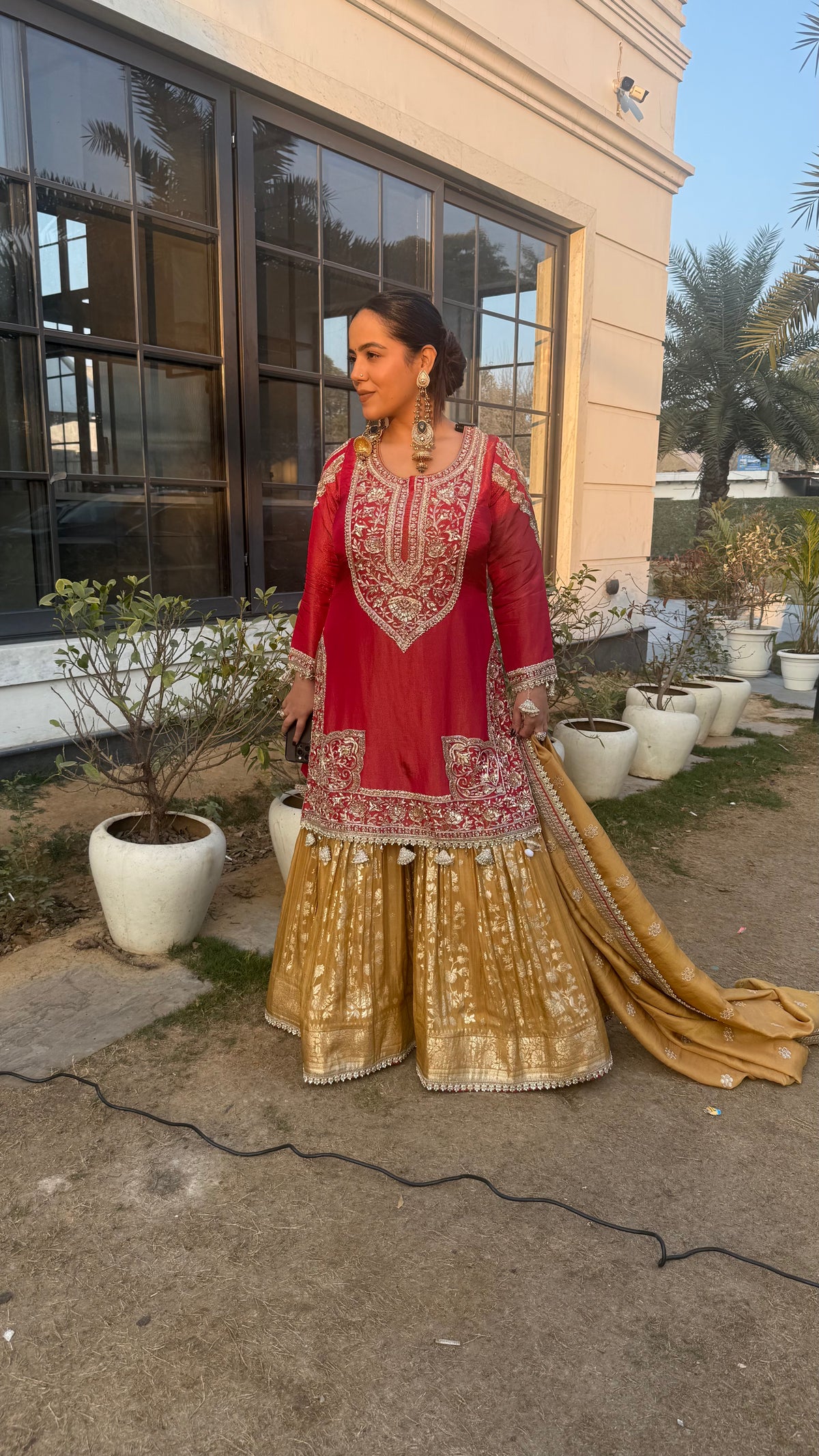 Shimmer Silk Suit with Dabka, Pearl & Sequin Work | Banarasi Bottom