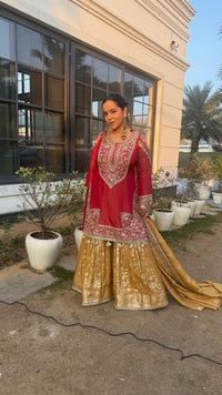 Shimmer Silk Suit with Dabka, Pearl & Sequin Work | Banarasi Bottom