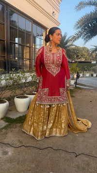 Shimmer Silk Suit with Dabka, Pearl & Sequin Work | Banarasi Bottom