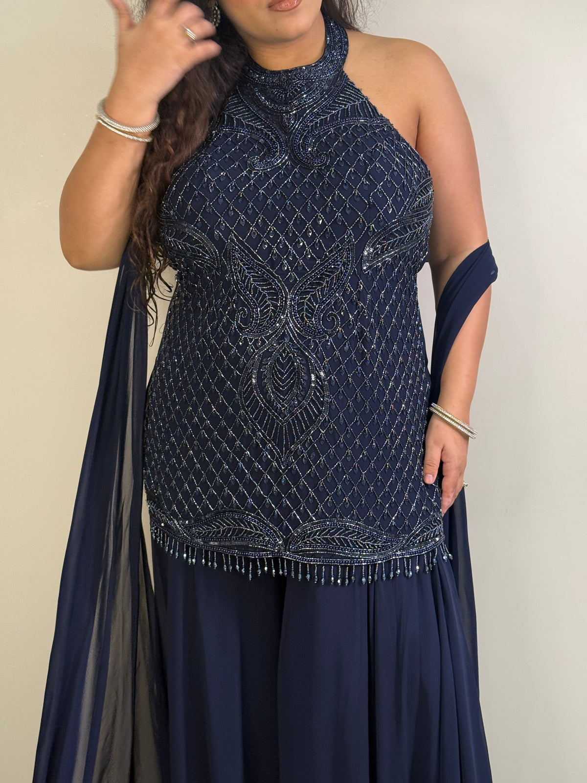 Elegant Suit with Cutdana & Pearl Sequin Detailing | Sizes Upto 44