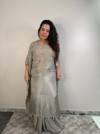 Mustard & Grey Tissue Silk with Aari & Thread Embroidery