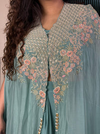 Handworked Jacket Indo-Western Set with Crepe Bottom & Blouse