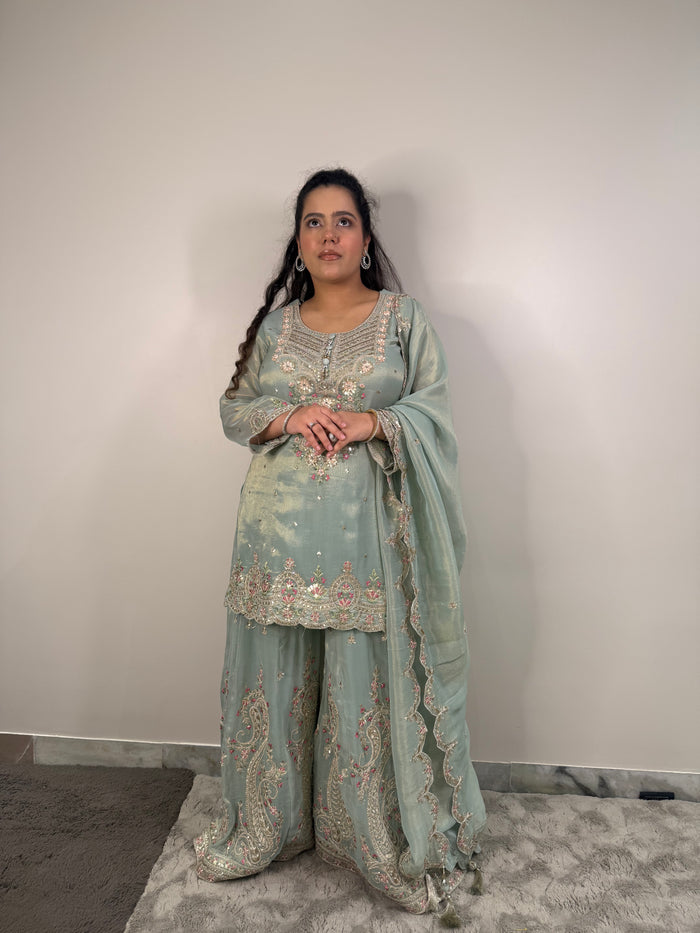 Shimmer Silk Suit with Sequin Work & Thread Embroidery